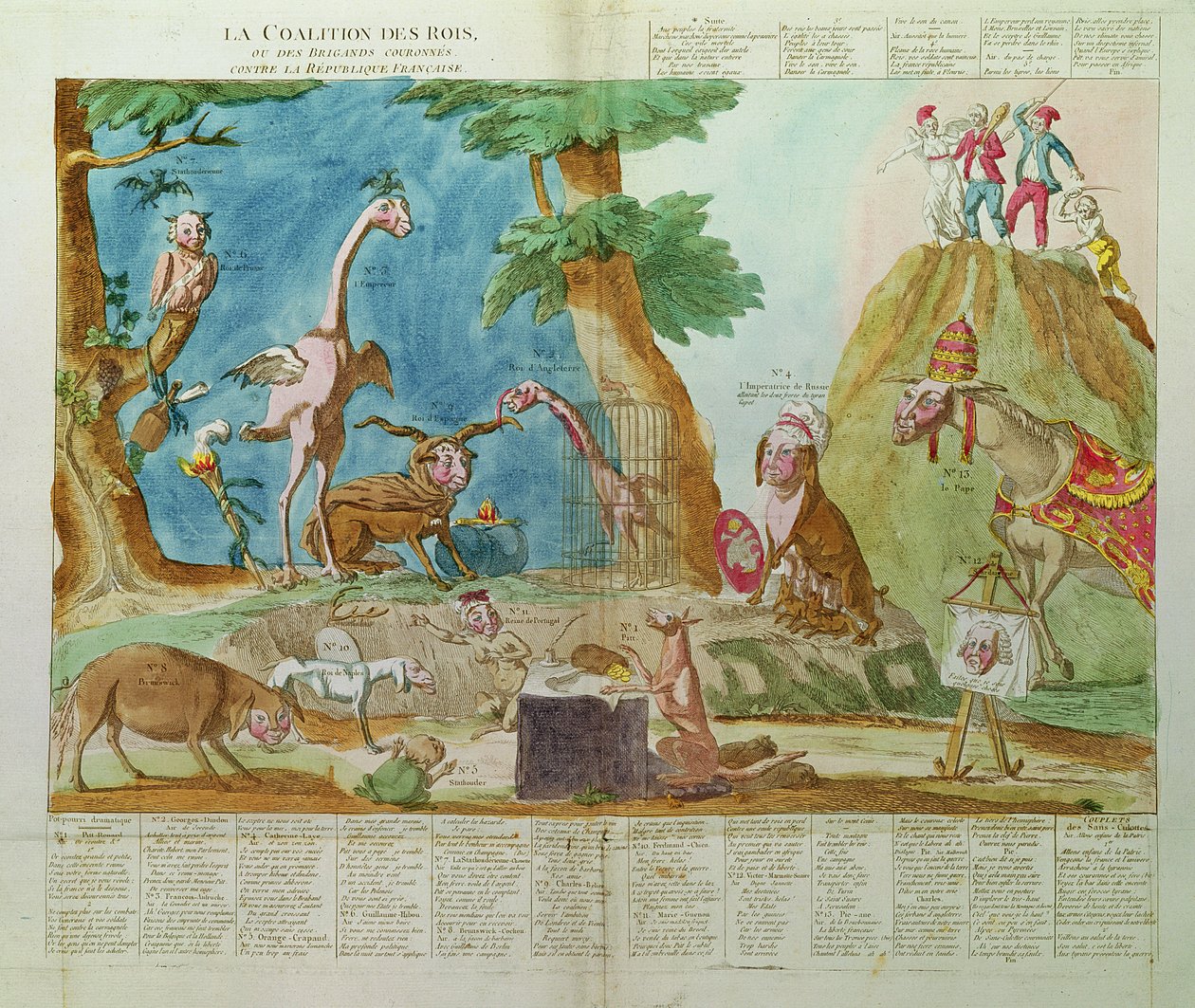 フランス共和国に対する王の連合または戴冠した准将の風刺画 作： フランス語学校