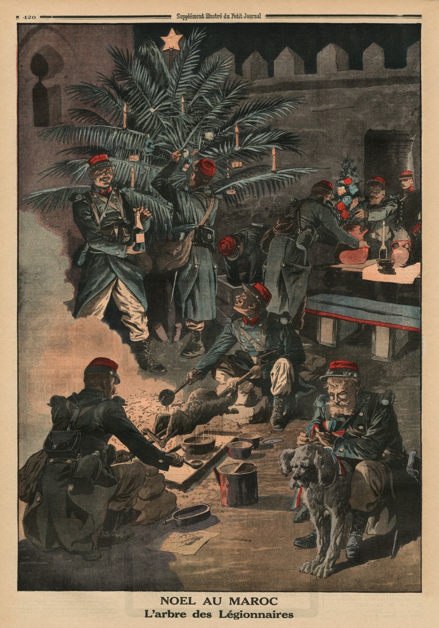 モロッコのクリスマス、在郷軍人のクリスマスツリー、「ルプチジャーナル」の裏表紙イラスト、補足イラストレーター、1913年12月28日 作： フランス語学校