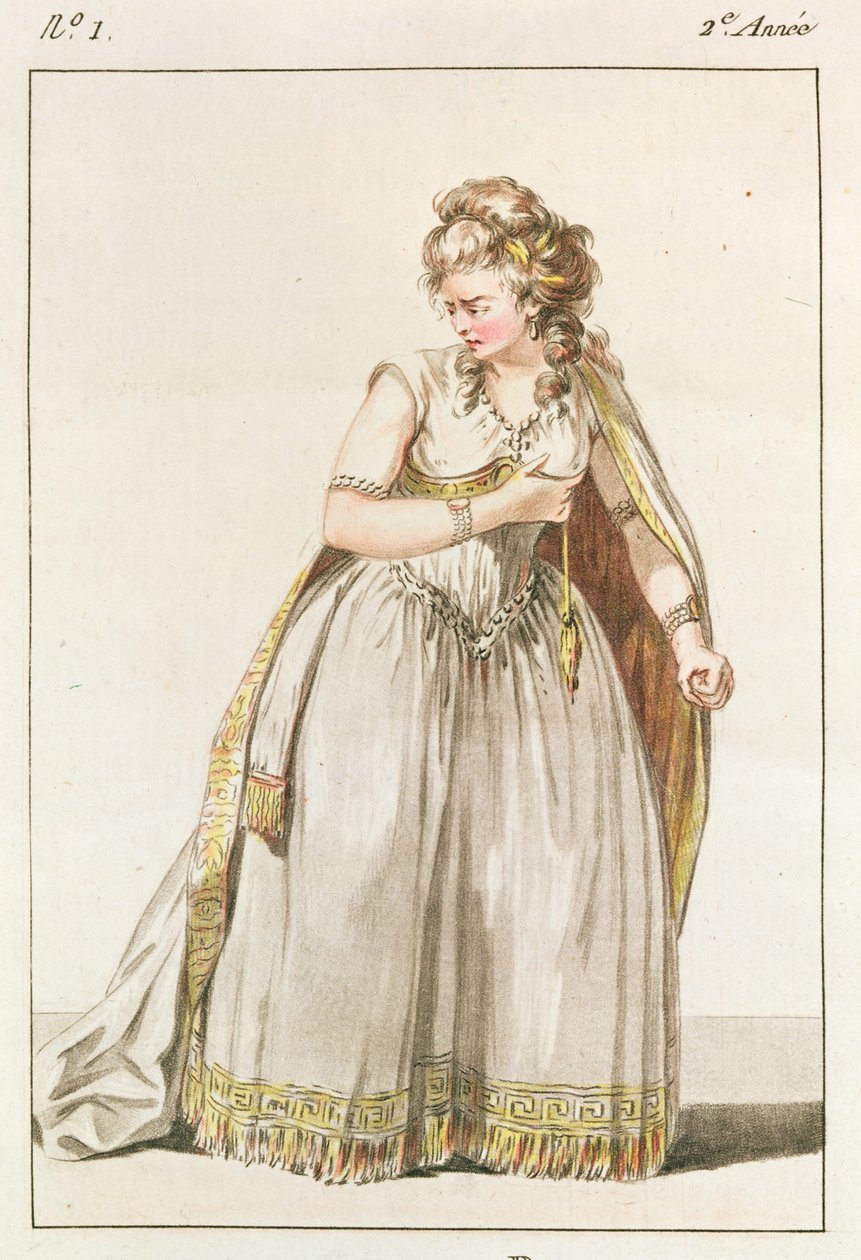 ポリークトでポーリーンの役割を果たしているヴェストリス夫人の衣装、第4幕、1786年 作： フランス語学校