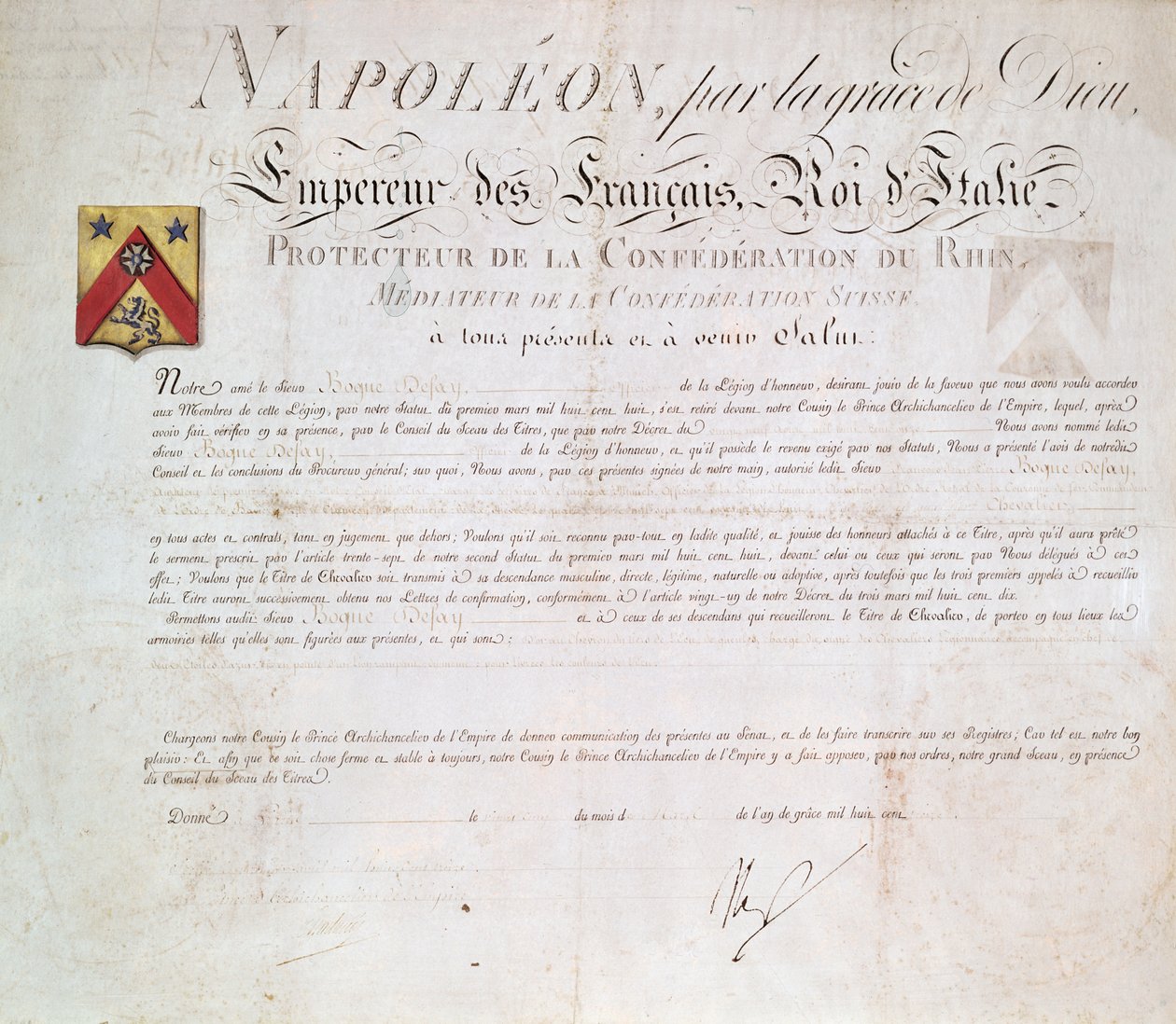 1813年の第一帝国の下で作成された貴族の布告 作： フランス語学校