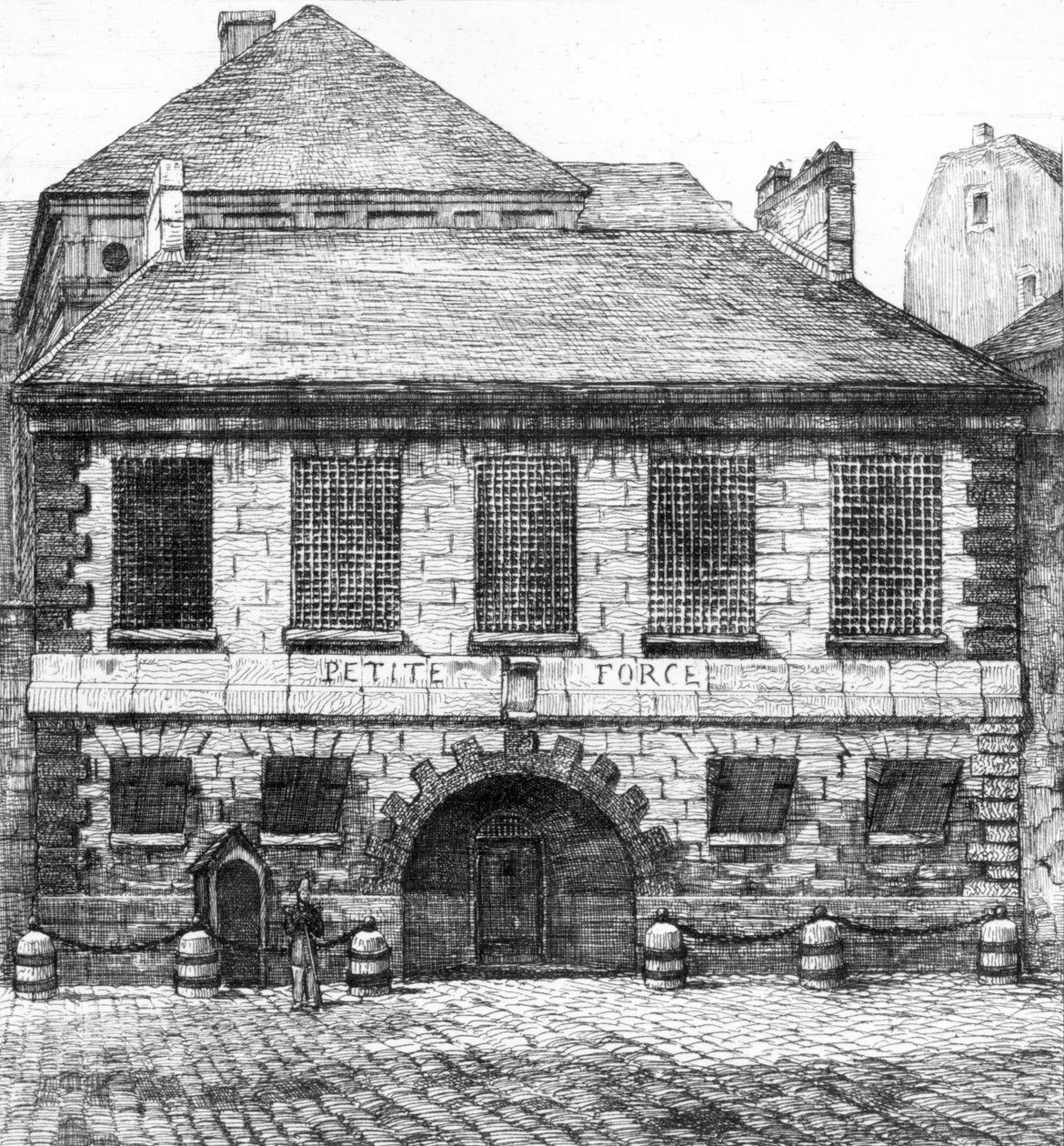 刑務所「ラプティットフォース」の入り口、パリのパヴェ通り、1850 作： フランス語学校