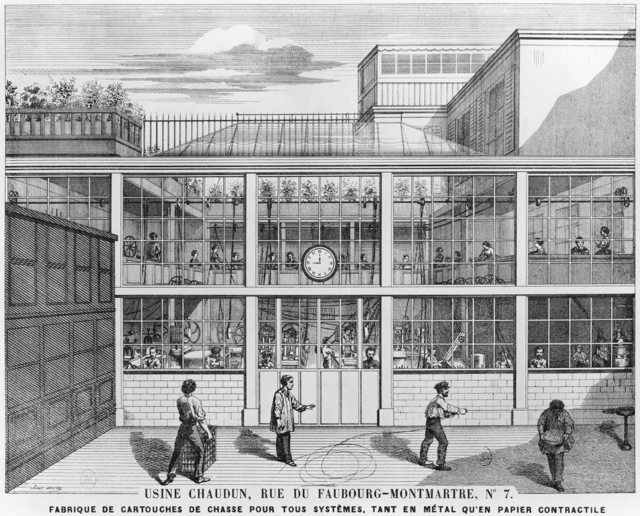 Lucによって刻まれたショットガンカートリッジの工場、Usine Chaudun、rue du Faubourg Montmartre 7、パリ（19世紀） 作： フランス語学校
