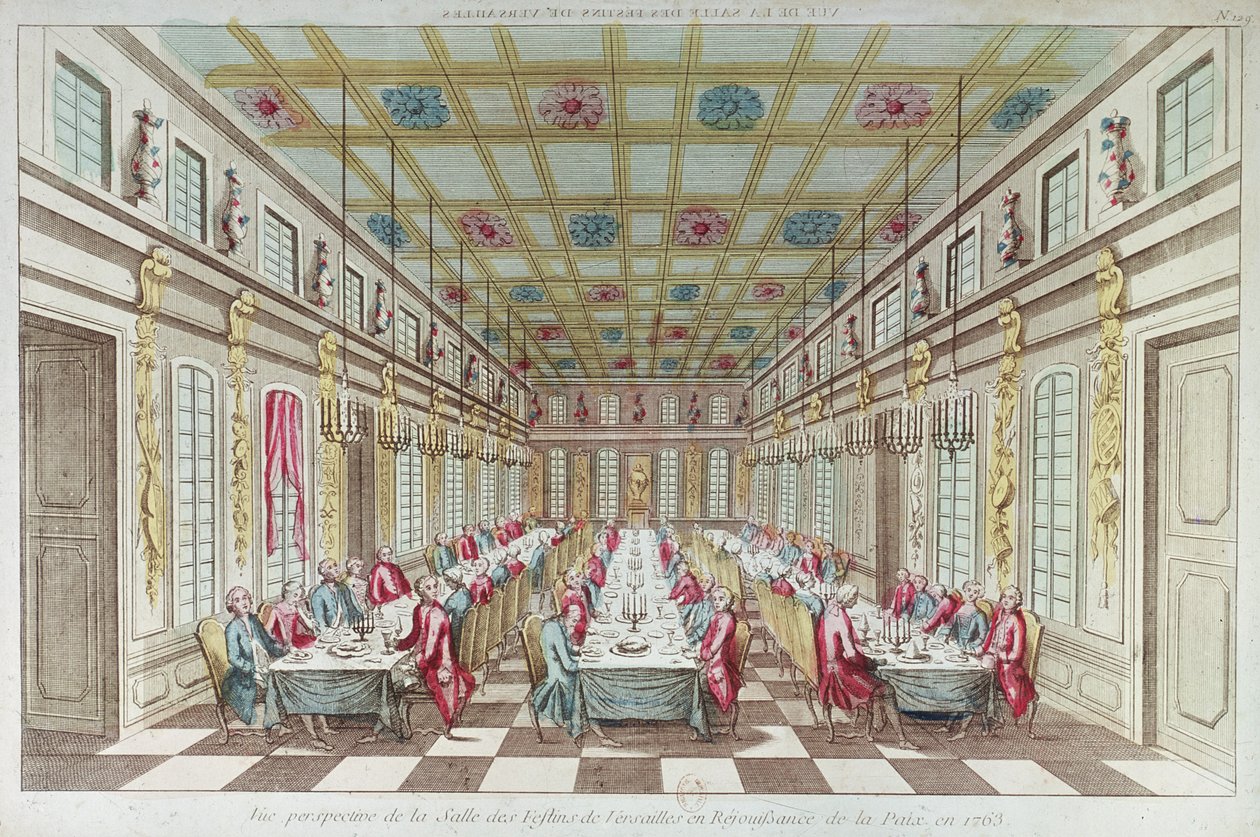 1763年の終戦、平和を記念してベルサイユ宮殿で行われたごちそう、1763年 作： フランス語学校