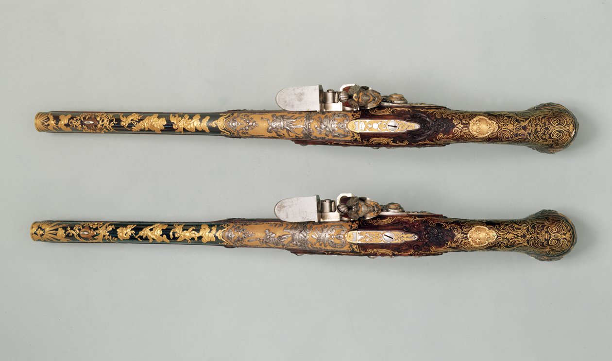 フリントロックピストル、1690年頃 作： フランス語学校