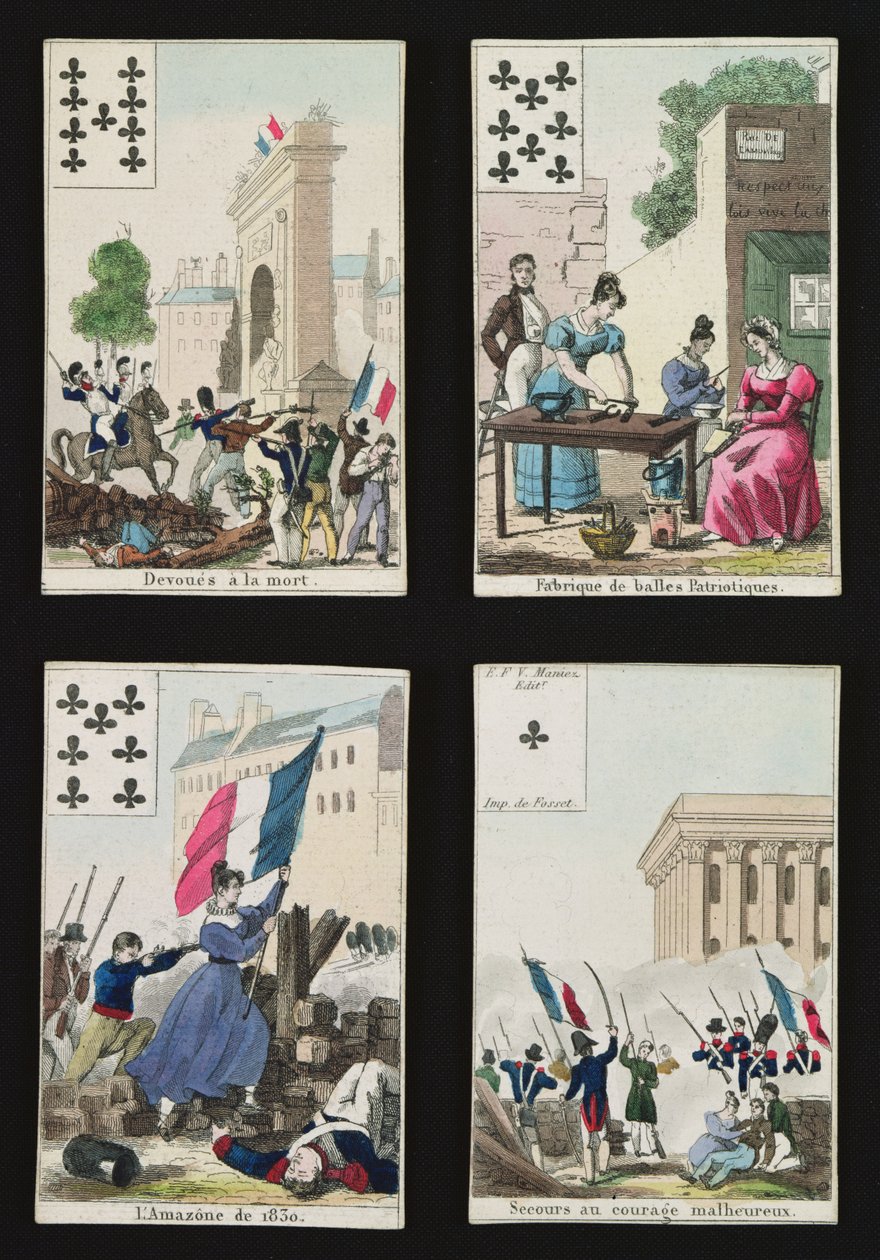 1830年7月、1831年7月の英雄を記念する4枚のトランプ 作： フランス語学校