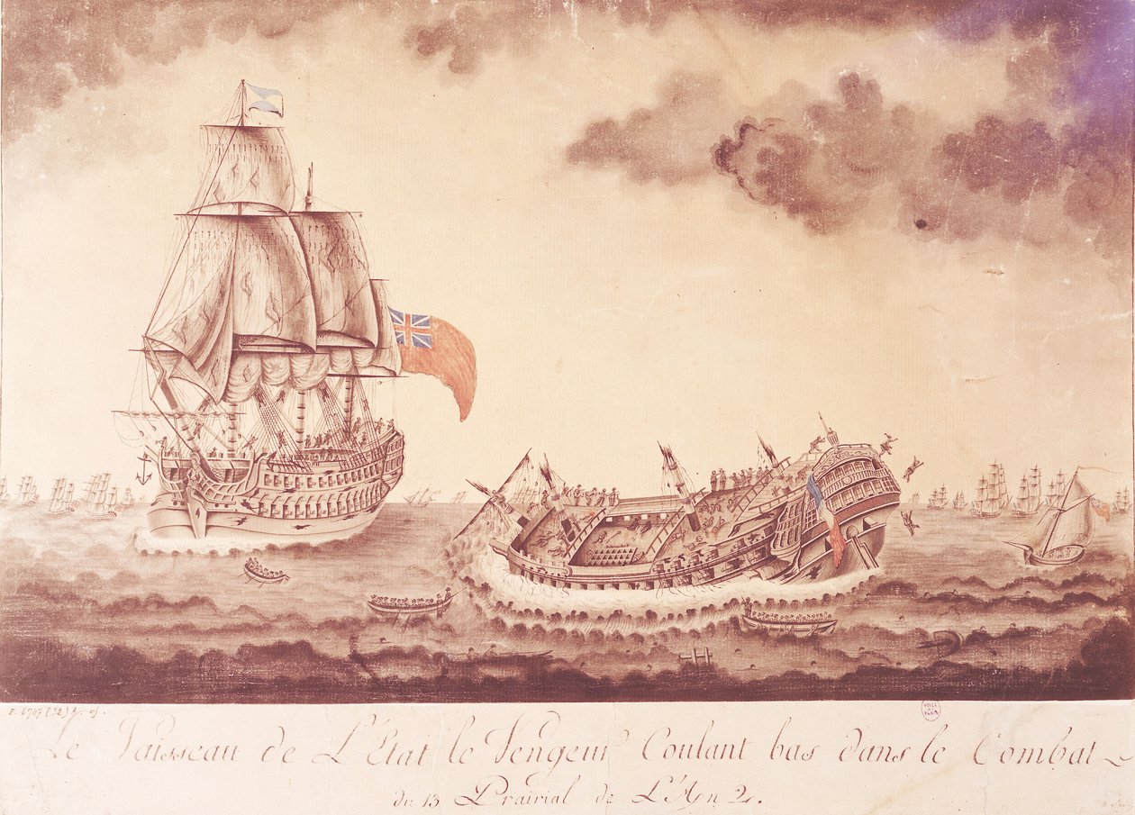 1794年6月1日、ウェサンの戦いで沈没した「ルベンガルデュプープル」 作： フランス語学校