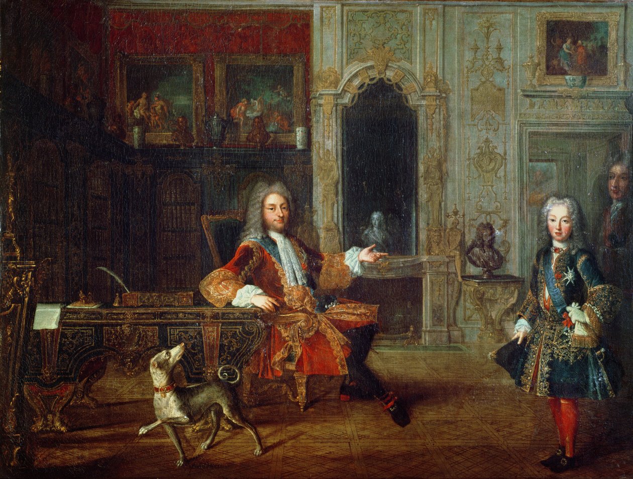 ルイ15世（1710-74）とリージェント、フィリップII（1674-1723）ベルサイユの大ドーフィン研究におけるオルレアン公爵、1720年頃 作： フランス語学校