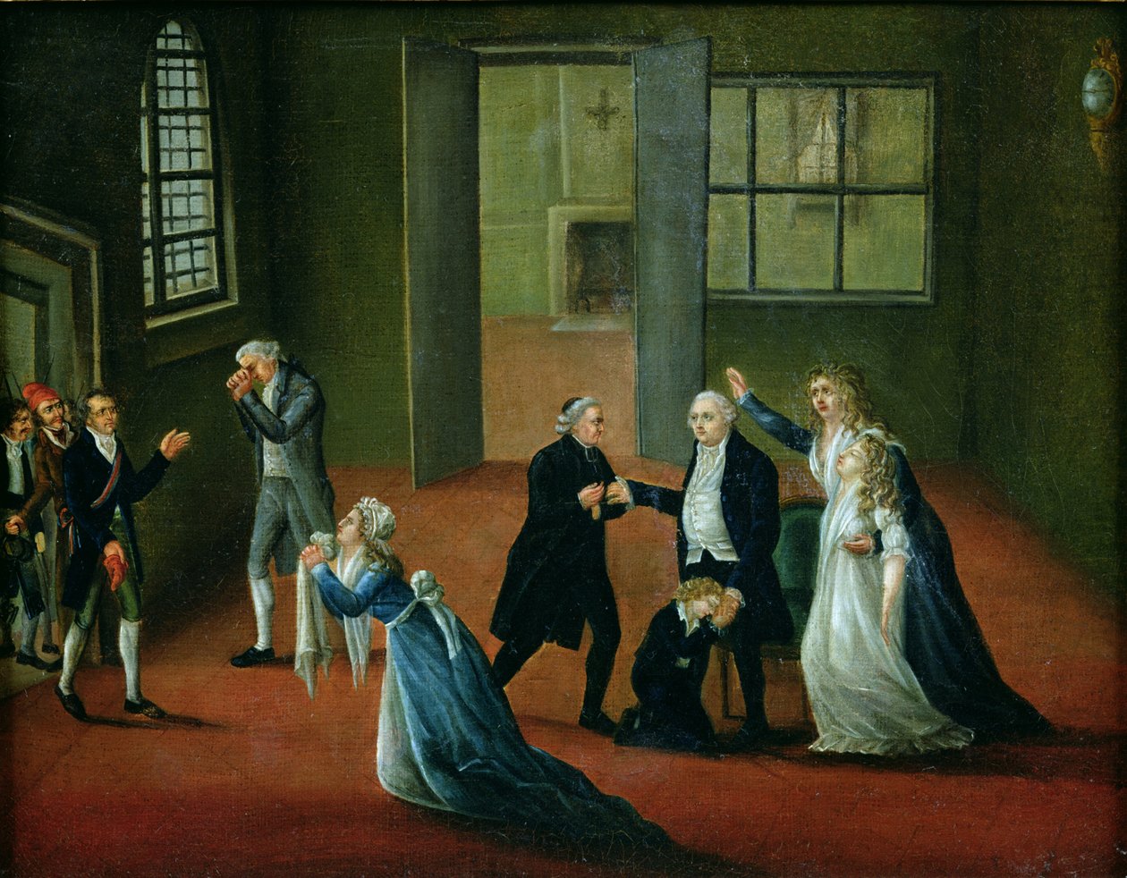 ルイ16世（1754-93）家族に別れを告げる、1793年1月20日 作： フランス語学校