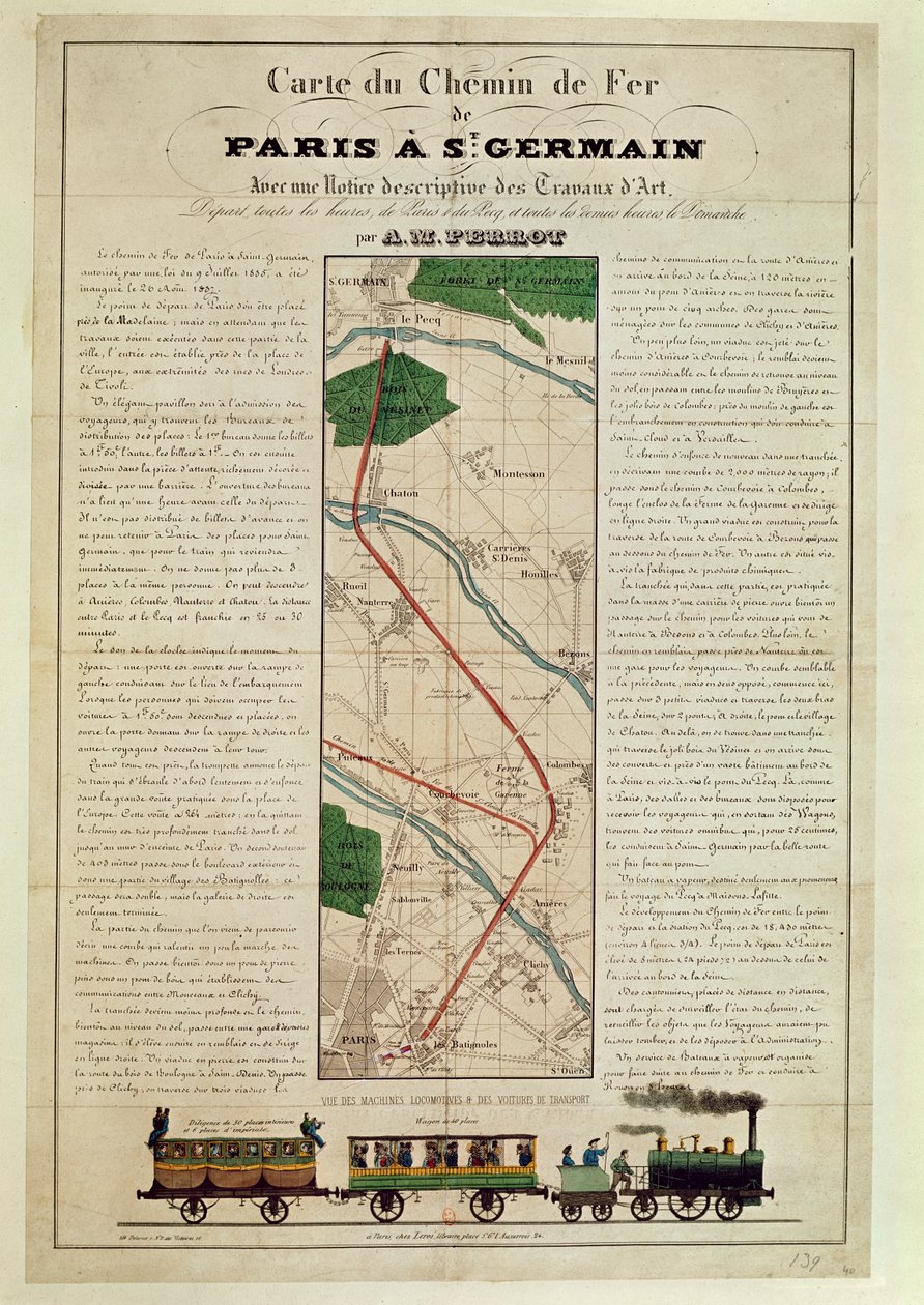 パリのサンジェルマン鉄道への地図、AM Perrot、1837年8月26日 作： フランス語学校