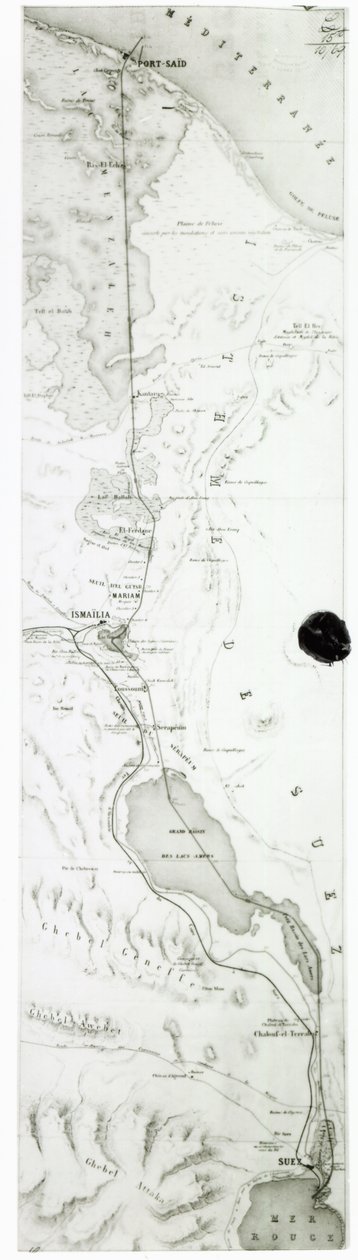 スエズ運河の地図、1869年頃 作： フランス語学校