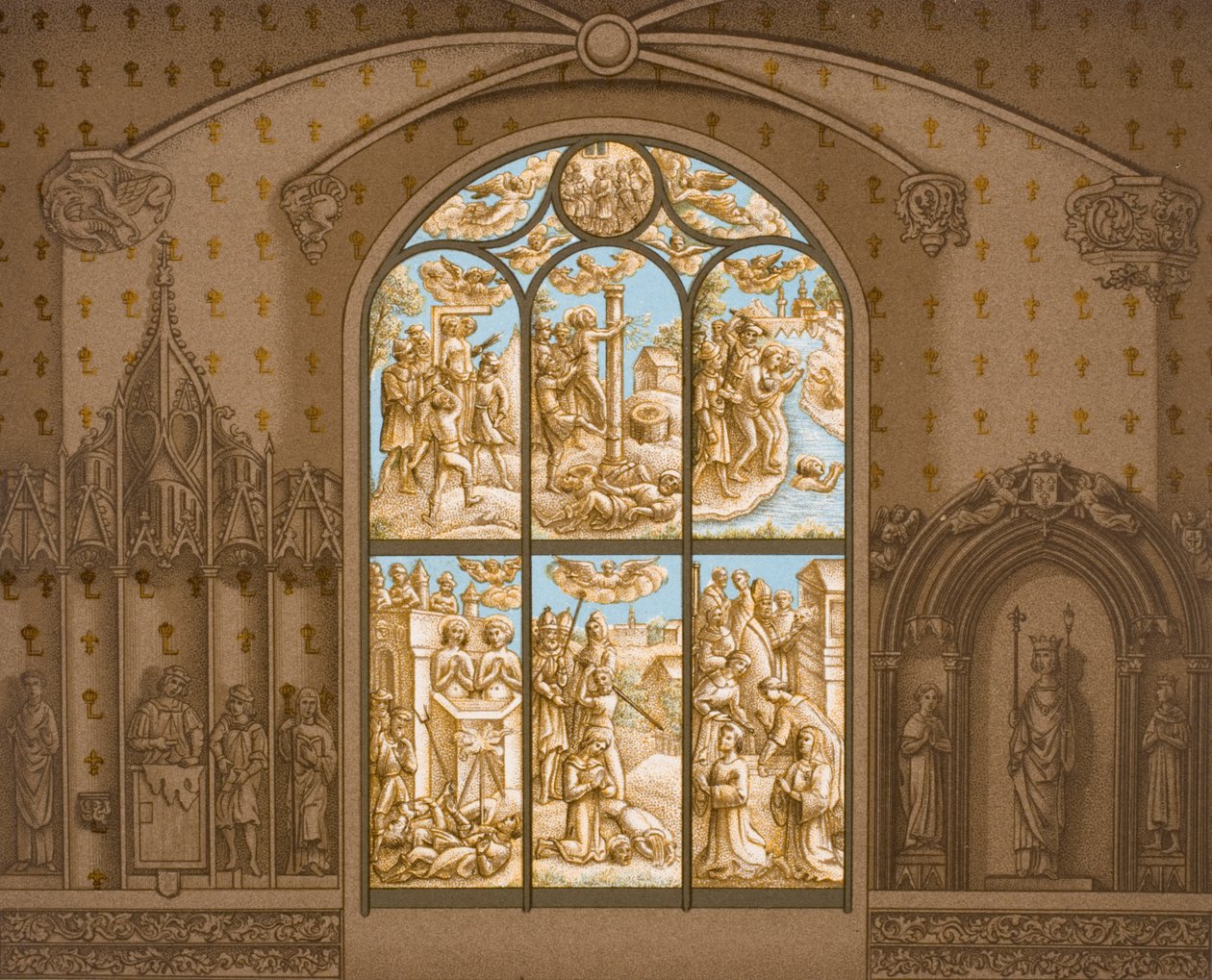 聖者クリスチャンとクレピニアンの殉教、ポール・ラクロワ（1806-84）による &39;Le Moyen Age et La Renaissance&39;の1847年発行 作： フランス語学校