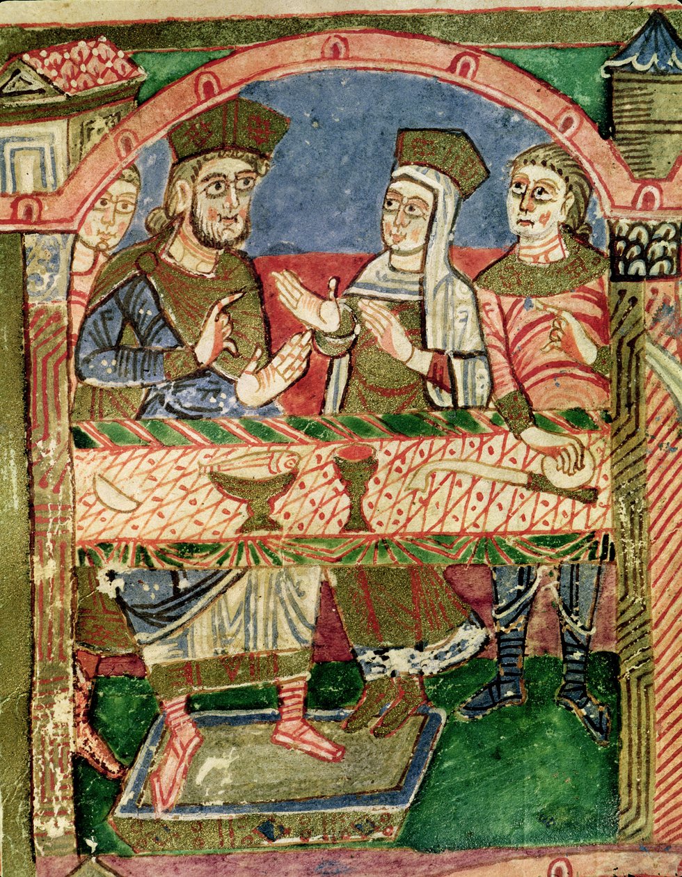 Ms 250 f.24r St. Radegund（518-87）at the table of Clothar I（497-561）from the Life of St. Radegund（detail of 173477） 作： フランス語学校