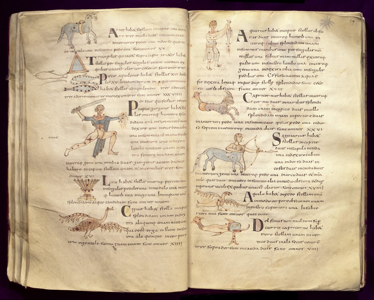 Ms 422 Fol.27vと29vセビリアのイシドルによる「De Natura Rerum」からの星座を横切る月の道 作： フランス語学校
