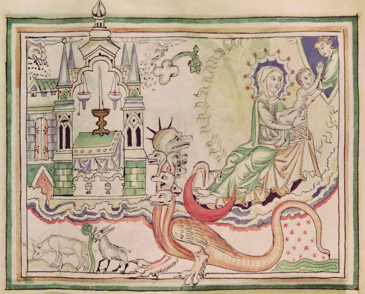Ms 422 fol.47r子供と七頭の怪物の出産した女性 作： フランス語学校