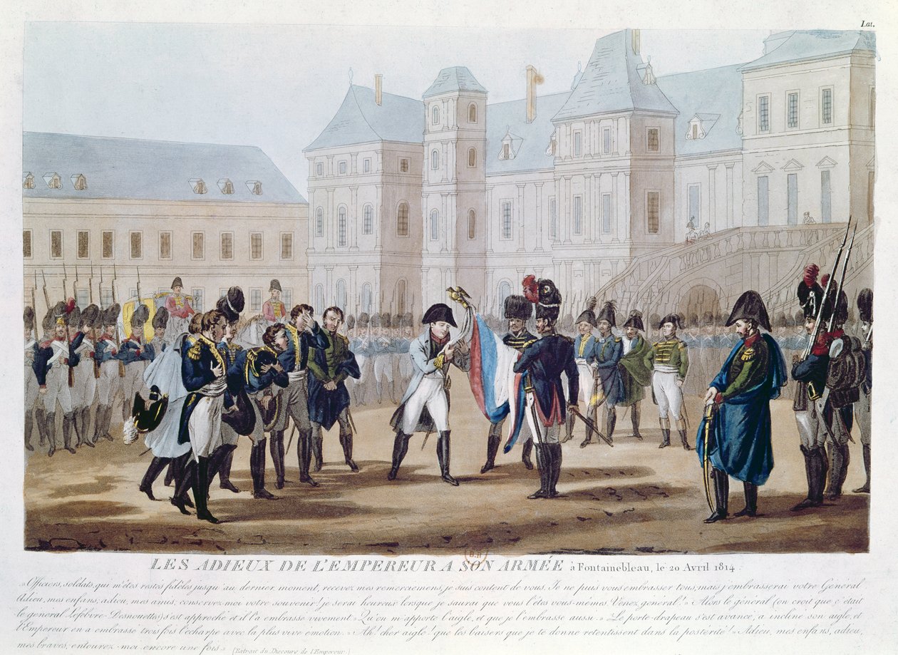 ナポレオン1世（1769-1821）旗をキス、またはフォンテーヌブローでの別れ、1814年4月20日 作： フランス語学校