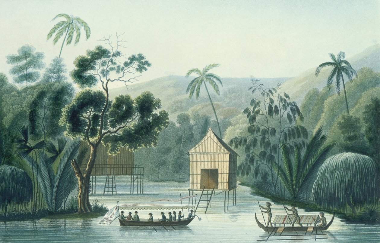 ルイ・イシドル・デュペレイ（1786-1865）のコルベット・ラ・コキール（1822-25）の航海オートール・デュ・モンドのワイギウ島の塔 作： フランス語学校
