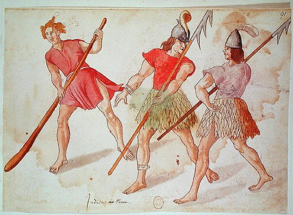 ペルーのインディアン、1572年（紙にペンとインクとトイレ） 作： フランス語学校