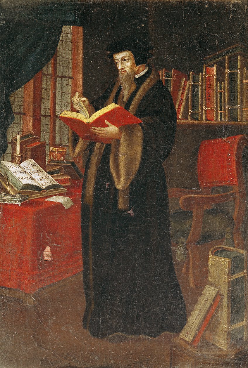 ジョン・カルヴァン（1509-64）の肖像、フランスの神学者、改革者 作： フランス語学校