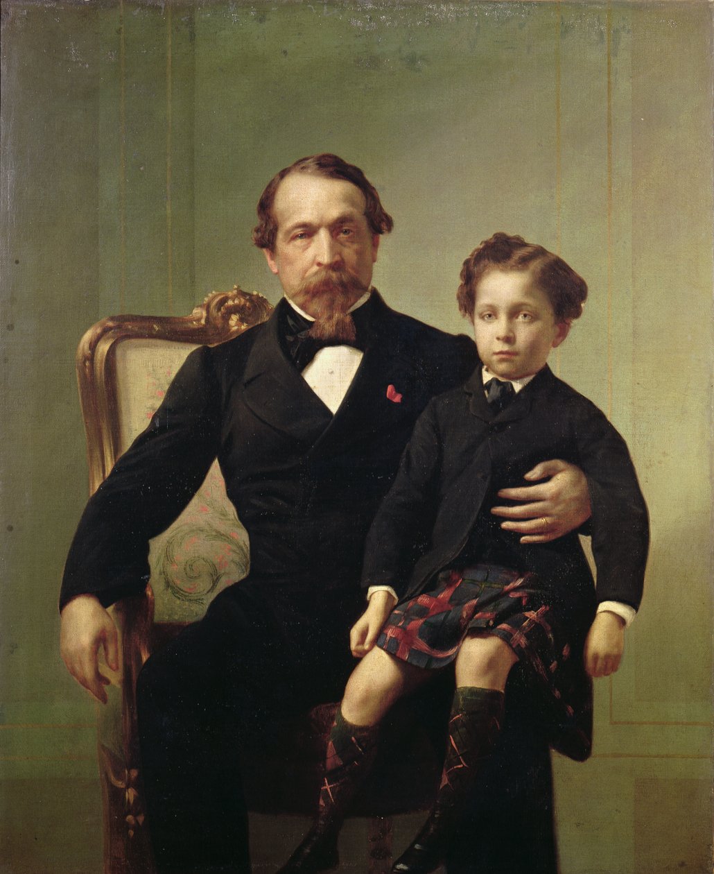 皇帝ルイ・ナポレオン・ボナパルト（1808-73）とその息子、王子ナポレオンユージーン・ルイス・ジャン・ジョセフ・ボナパルト（1856-79）の肖像 作： フランス語学校