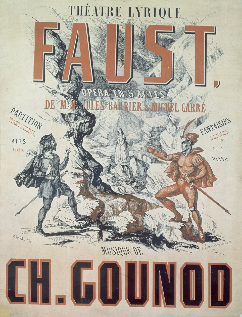 チャールズグノー（1818-93）1875年のオペラ「ファウスト」の広告ポスター、T。ラヴァルの彫刻 作： フランス語学校