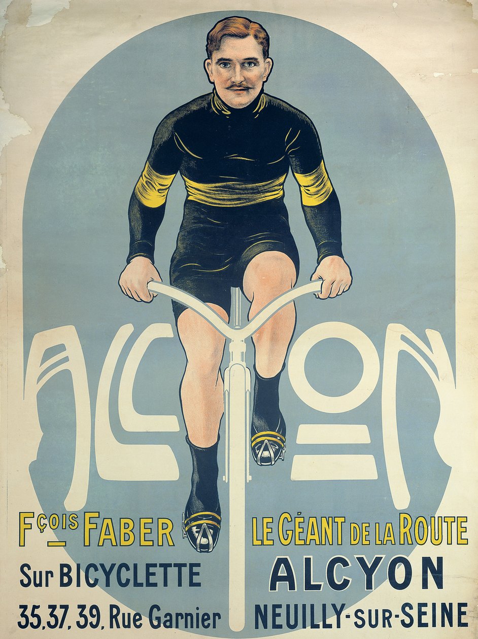 アルシオンの自転車に乗ったフランソワフェイバー（d.1915）を描いたポスター 作： フランス語学校