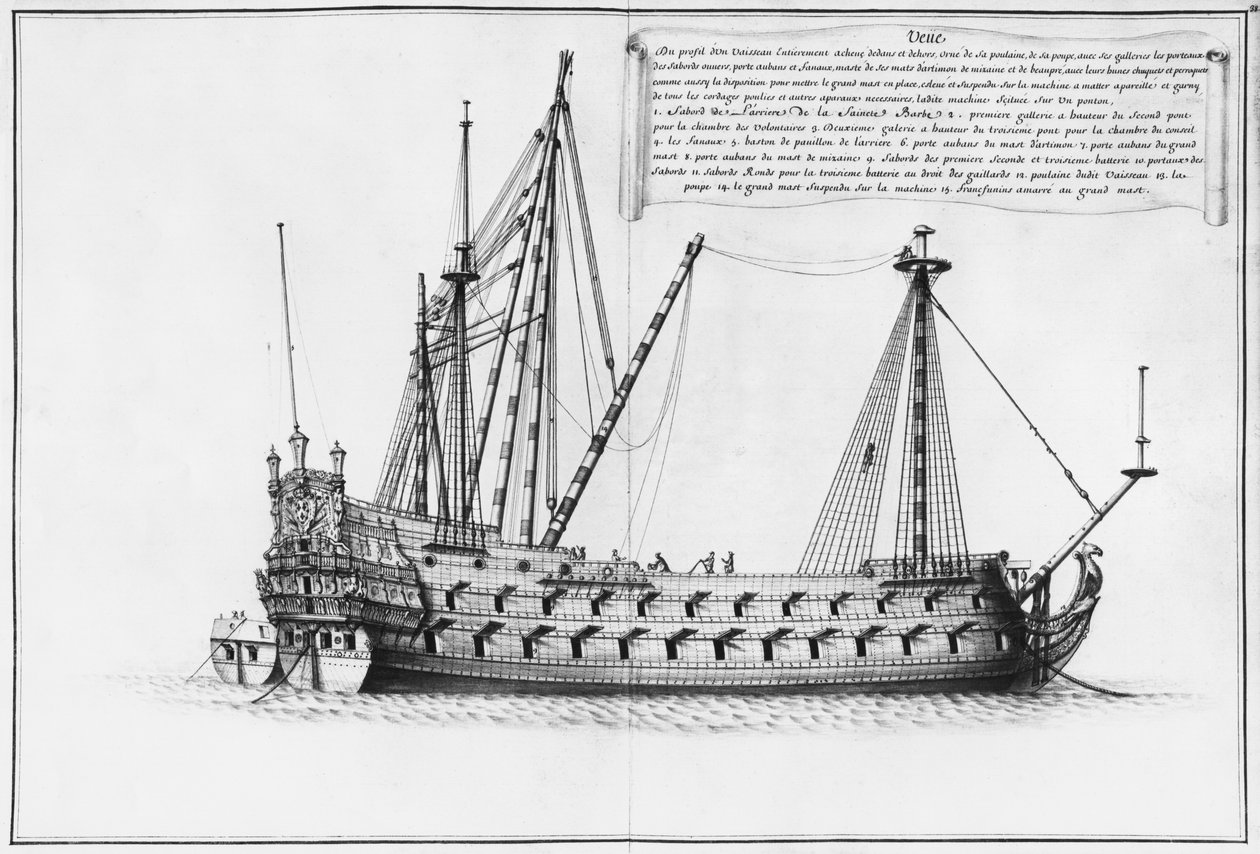 完全に完成した内側と外側の容器のプロファイル、「Atlas de Colbert」からのイラスト、plate38（紙に鉛筆とWC） 作： フランス語学校