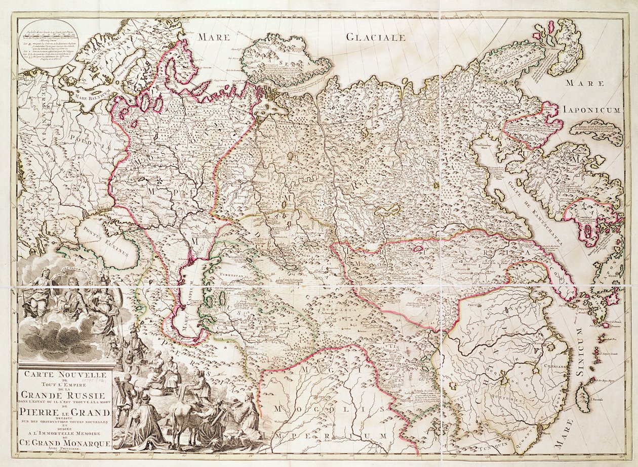 ロシア、1725年頃（手塗りの彫刻） 作： フランス語学校
