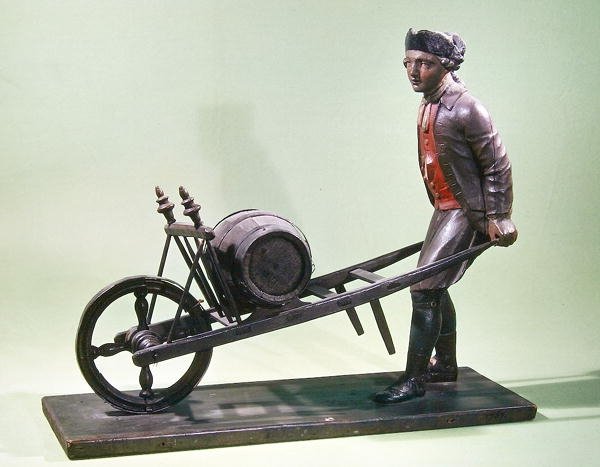 彼の手押し車で酢の売り手を表す看板、1757年（多色木材） 作： フランス語学校
