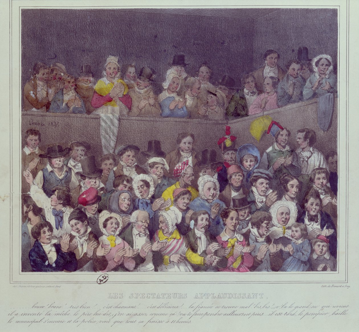 1837年に劇場で拍手する観客 作： フランス語学校