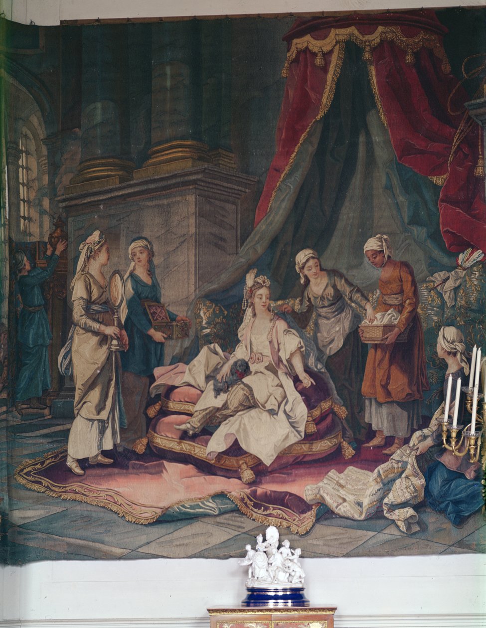 A.Van Loo、1722-76（テキスタイル）による漫画の後のシリーズトルコ衣装のタペストリー 作： フランス語学校