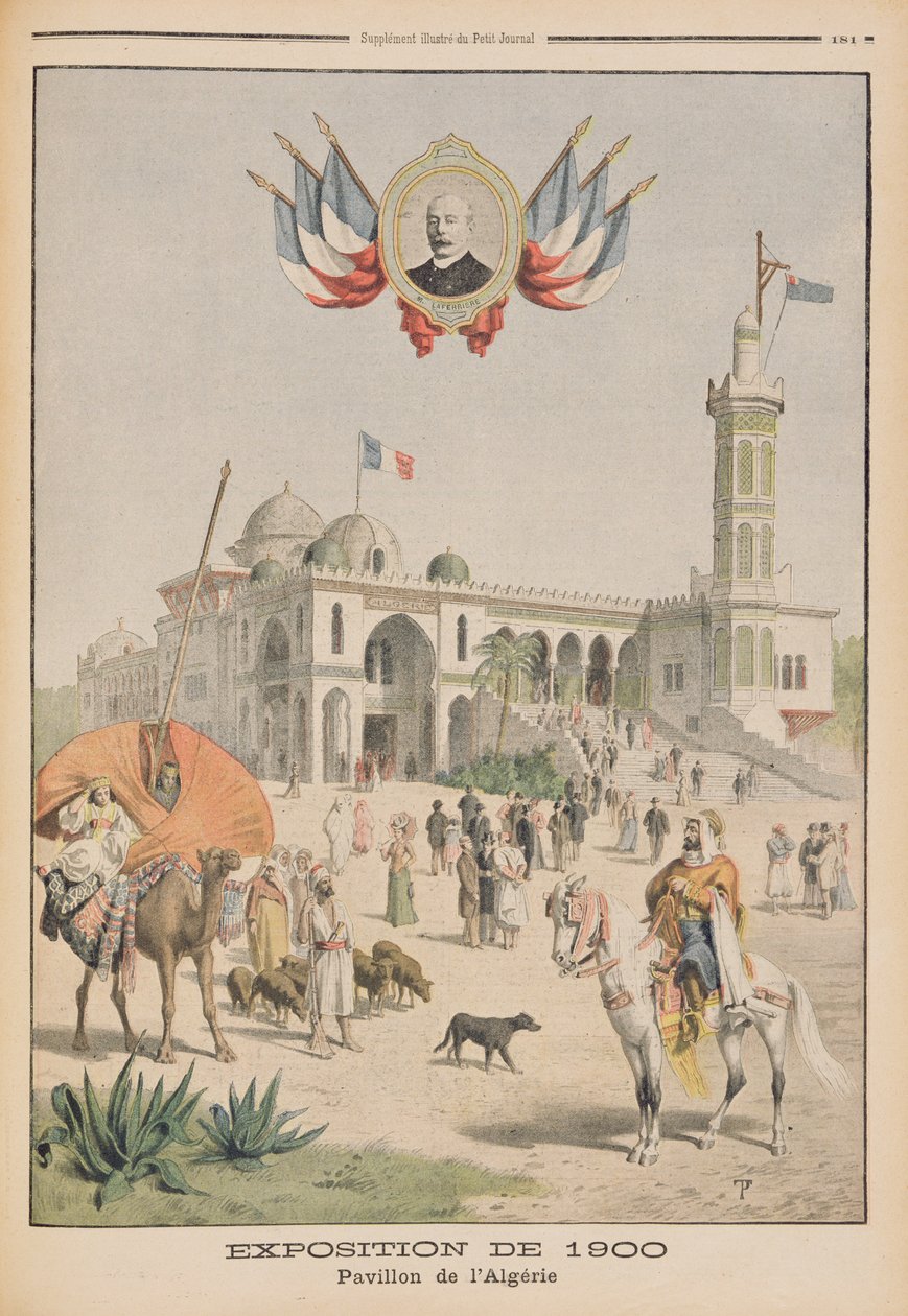 1900年の万国博覧会でのアルジェリアパビリオン、パリ、「Le Petit Journal」からのイラスト、補足イラストレーター、1900年6月10日 作： フランス語学校