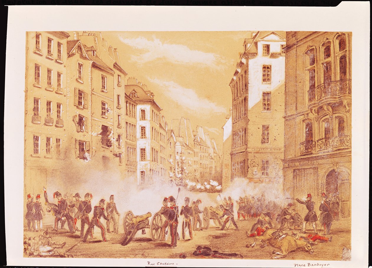サンアントワーヌ通りのバリケードを攻撃する軍 作： フランス語学校