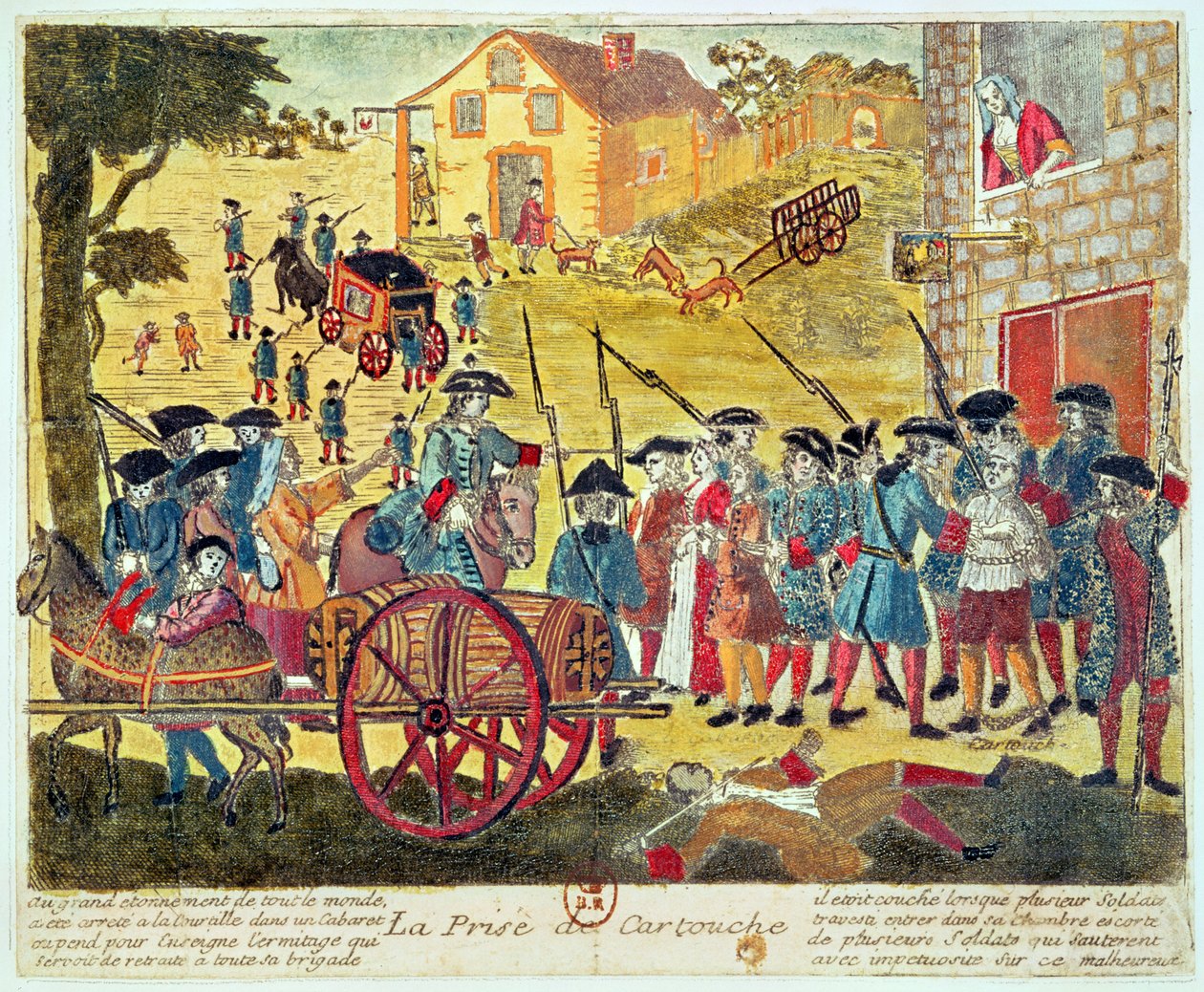 ルイドミニクカルトゥーシュの逮捕（1693-1721）（紙に彫刻とトイレ） 作： フランス語学校
