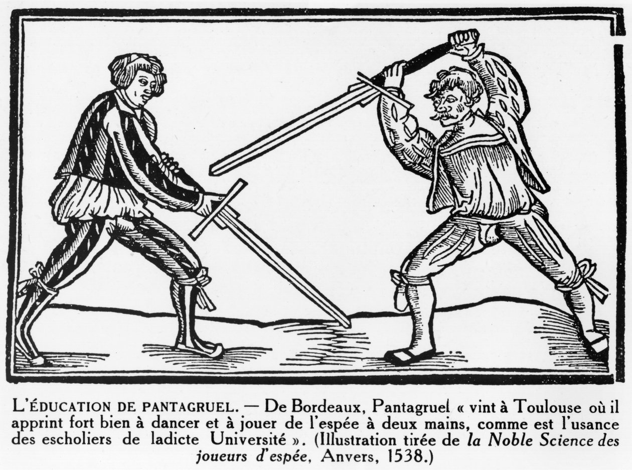 パンタグルエルの教育、フランソワ・ラベリス（1494-1553）による「パンタグルエル」のイラスト1538年版（木版）の複製 作： フランス語学校