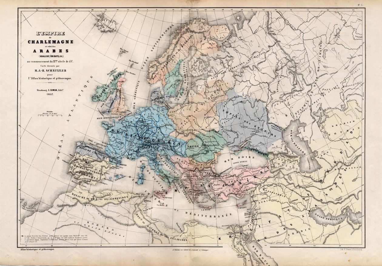 アトラスヒストリックとピトレスクからのシャルルマーニュ帝国、M JHシュニッツラー作、1857年 作： フランス語学校