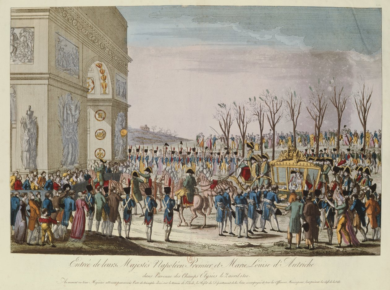 1810年4月2日、ナポレオン1世皇帝（1769〜1821年）とオーストリアのマリールイーズ皇帝（1791〜1847年）がシャンゼリゼに上陸 作： フランス語学校