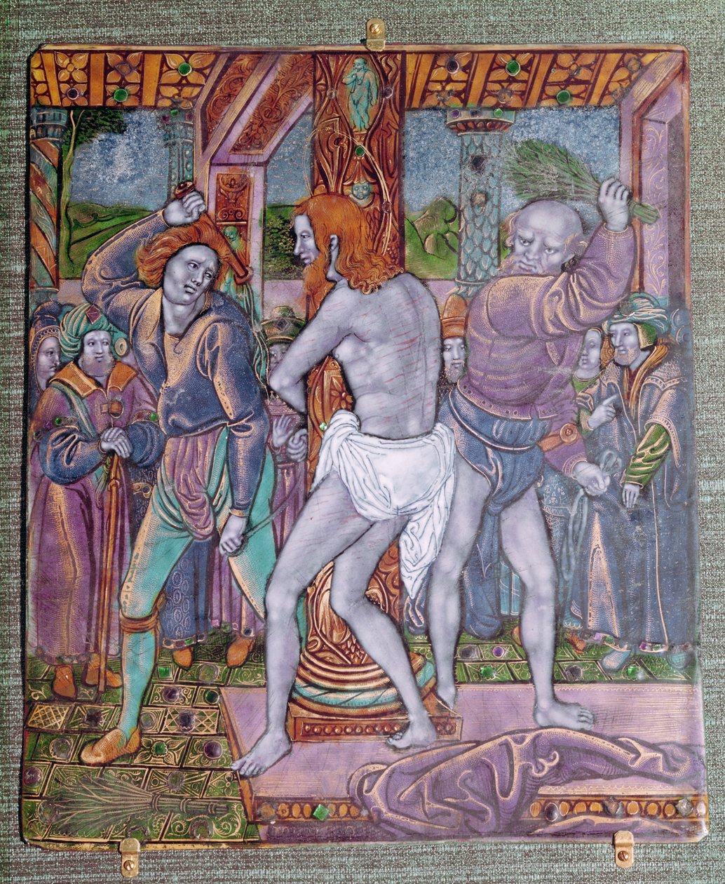 キリストの鞭打ち、ジャンI.ペニコー（c.1500-1530）、c.1510（リモージュエナメル） 作： フランス語学校