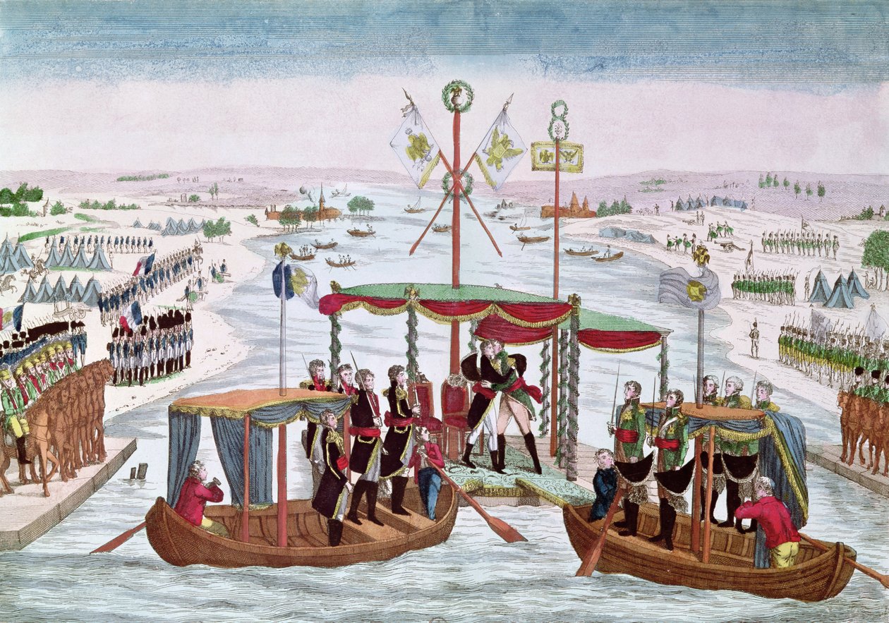1807年6月25日、ニーポでナポレオン1世（1769-1821）と皇帝アレクサンドル1世（1777-1825）の間の会議 作： フランス語学校
