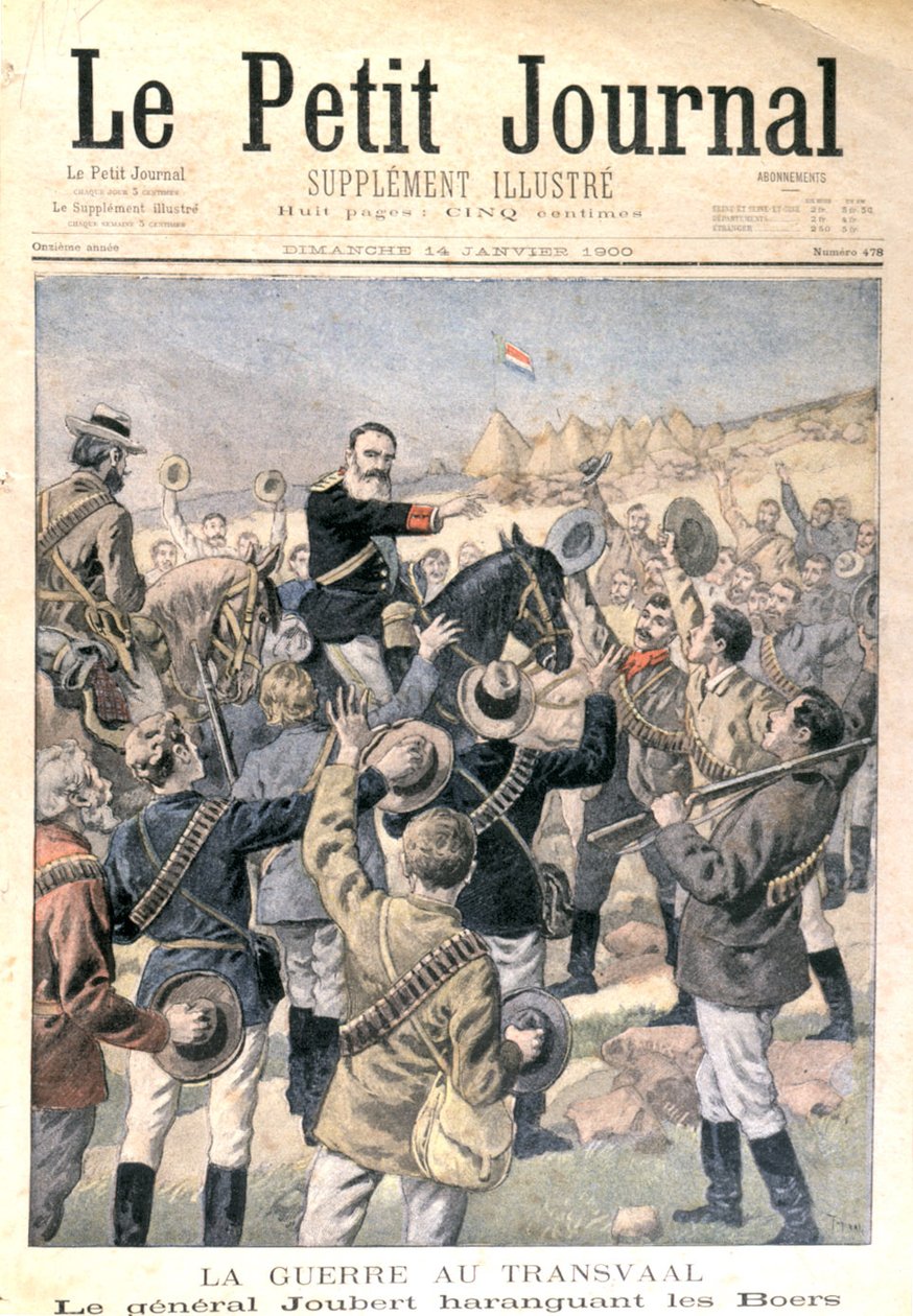 トランスバールでの戦争：1900年1月14日の「Le Petit Journal」より、ボーア派を奨励するジュベール将軍（1831-1900） 作： フランス語学校