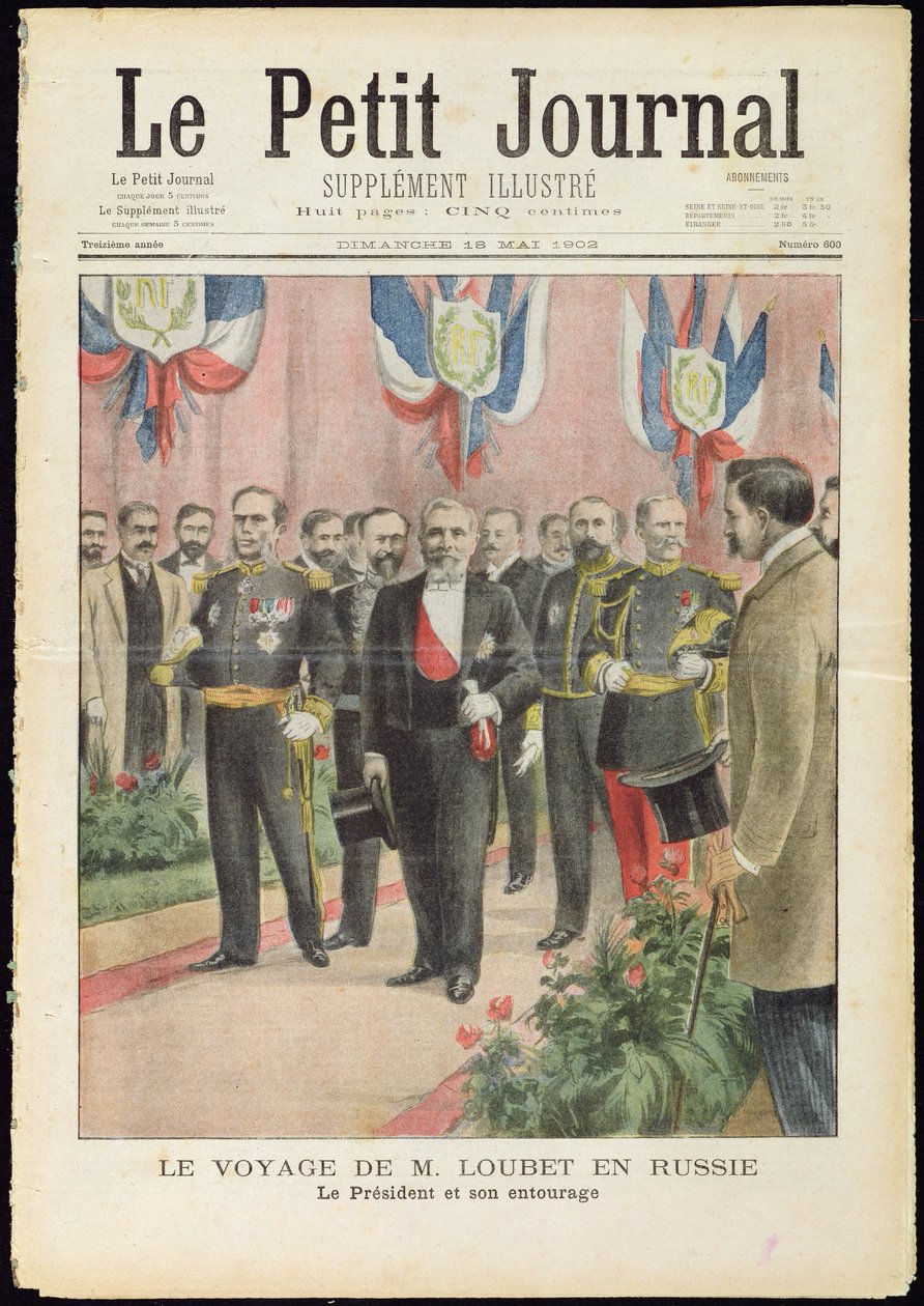 1902年5月18日「ルプチジャーナル」の表紙、ルベー大統領のロシア訪問 作： フランス語学校