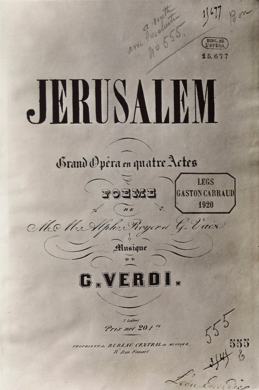 オペラエルサレムのタイトルページ、1847年頃 作： フランス語学校