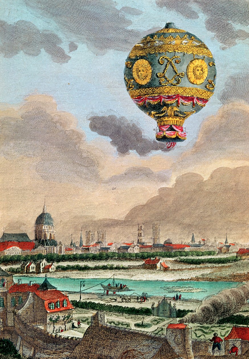 1783年11月21日、ムッシュドモンゴルフィエの指揮下で最初の飛行のパッシーにあるムッシュフランクリンのテラスからの眺め 作： フランス語学校
