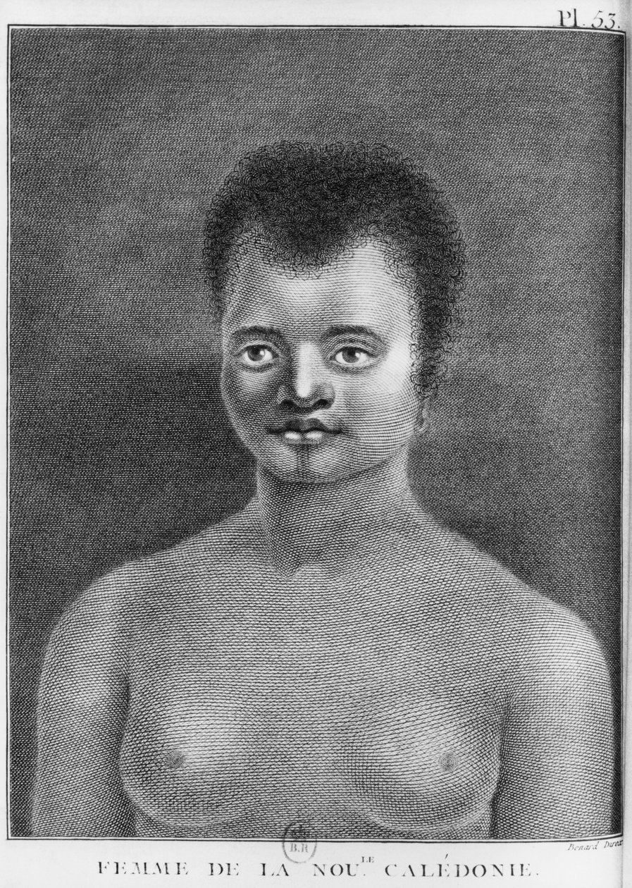 ニューカレドニアの女、ベナール（18世紀）の図に刻まれた &39;キャプテンジェームズクックの2回目の航海、1774 作： フランス語学校