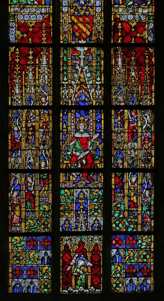 ソロモンの即位を描いた窓c。 1320年、15世紀から20世紀（ほとんどが現代） 作： フランス語学校