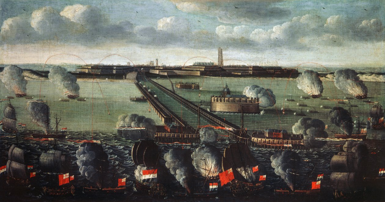 1695年、ダンケルクを砲撃する英蘭艦隊 作： フランス語学校