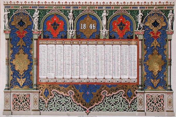 1846年のカレンダー、1845年頃（カラーリトグラフ） 作： フランス語学校
