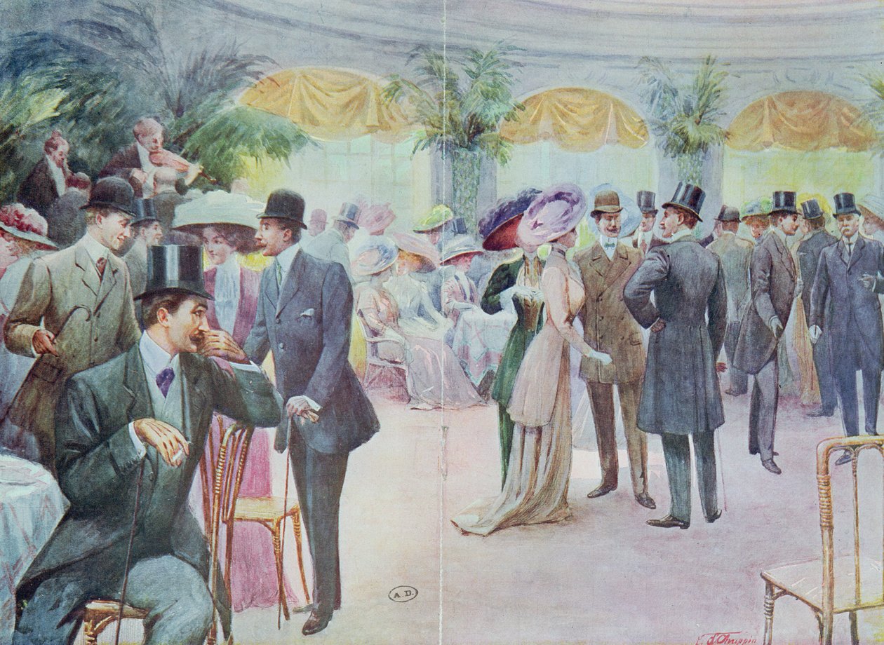 社会の集まりを描いたファッションプレート、1908年 作： フランス語学校