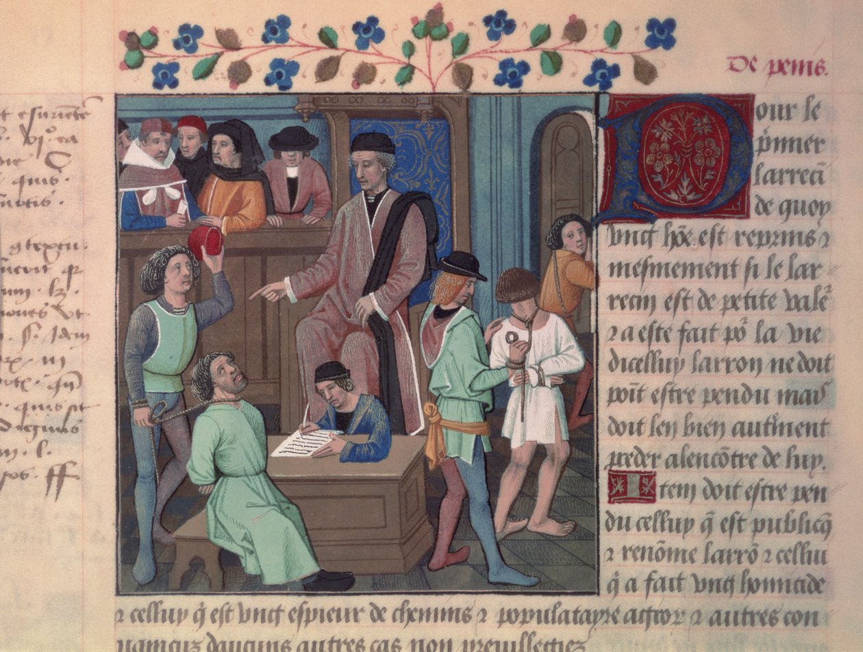 Fr 4367 f.55v裁判官が囚人を尋問 作： フランス語学校