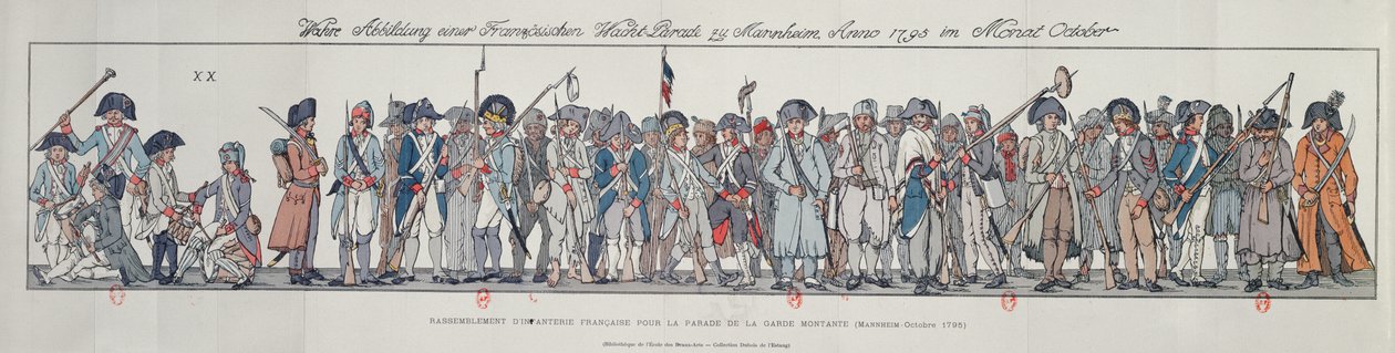 ドイツのフランス兵、1795年（カラー彫刻） 作： フランス語学校