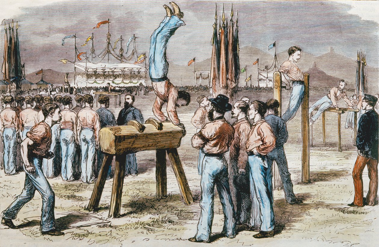 体操競技、1876（カラー彫刻） 作： フランス語学校